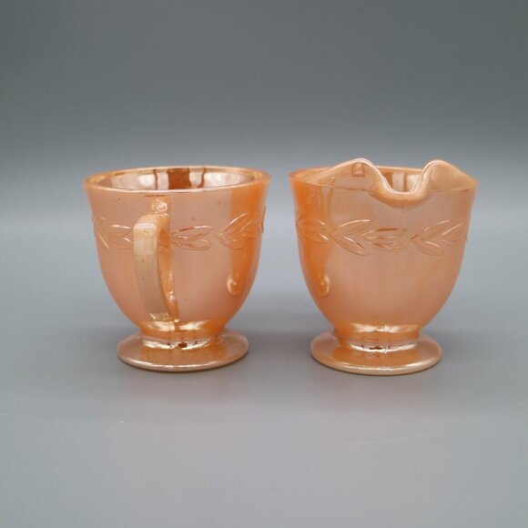 Vintage Fire King Peach Lustre Laurel Pattern Creamer & Sugar Bowl - Picture 3 of 7